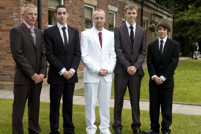 Looking sharp lads... Dan Byrne, Ollie Wright, Ryan Fish, Tom Brewster, and Sam Doyle at the Penwortham Priory Sports and Technology College prom at Farington Lodge in 2010