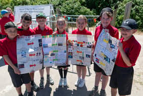 Pupils from St Peter's CE Primary School with their posters for the new time capsule that will be buried at Heysham Power Station. Photo: Kelvin Lister-Stuttard