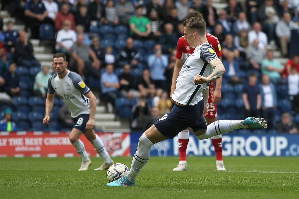 Preston North End's Emil Riis Jakobsen scores his side's fourth goal against Middlesbrough.