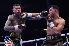 Jack Catterall punches Arnold Barboza Jr during the WBO Interim World Super Lightweight Title fight (Photo by Alex Livesey/Getty Images)