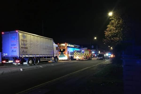 Preston Road (A6) was closed in Whittle-le-Woods after a motorcyclist was injured in a crash on Tuesday night (November 22). Picture by Bryan Carr