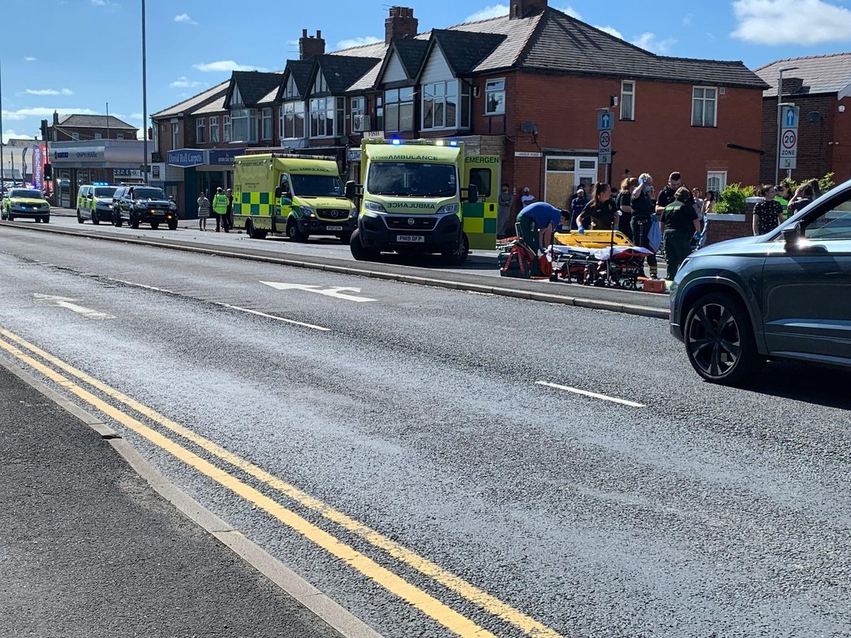 Cyclist taken to hospital by air ambulance after collision with motorcyclist in Fulwood today