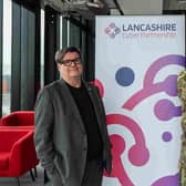 Andy Walker, chief exceutive of the Lancashire Enterprise Partnership, welcomes Lieutenant General Tom Copinger-Symes CBE, Deputy Commander, UK Strategic Command, to the county for the launch of the Lancashire Cyber Partnership