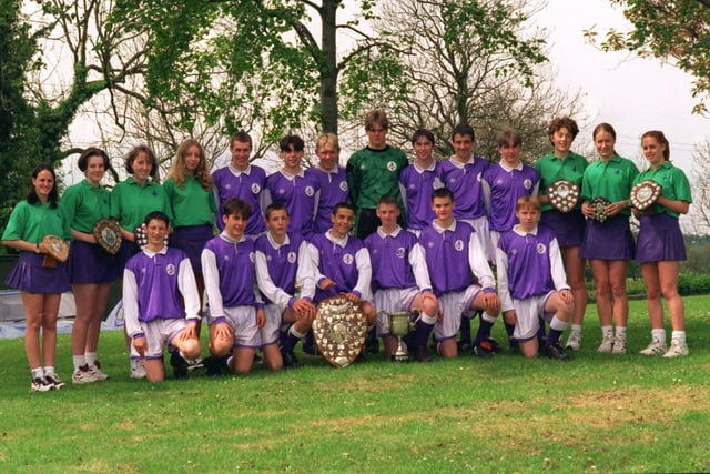 Unique double... Penwortham All Hallows RC High School U16s football and netball teams who have both won the county championships in their respective sports