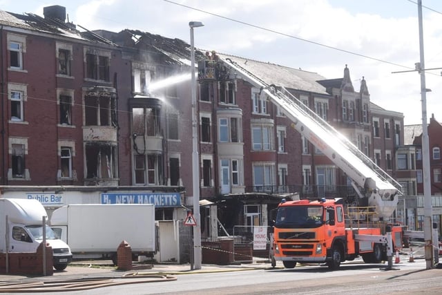 Firefighters continue to fight massive blaze at New Hacketts Hotel in Blackpool. Take around 12pm on Tuesday 25 April. Photo: Dan Martino