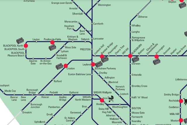 Bricks, stones and rocks were thrown at trains in Blackpool, Poulton-le-Fylde, Bamber Bridge, Leyland, Croston, Blackburn, Accrington and Brierfield (Credit: Northern)