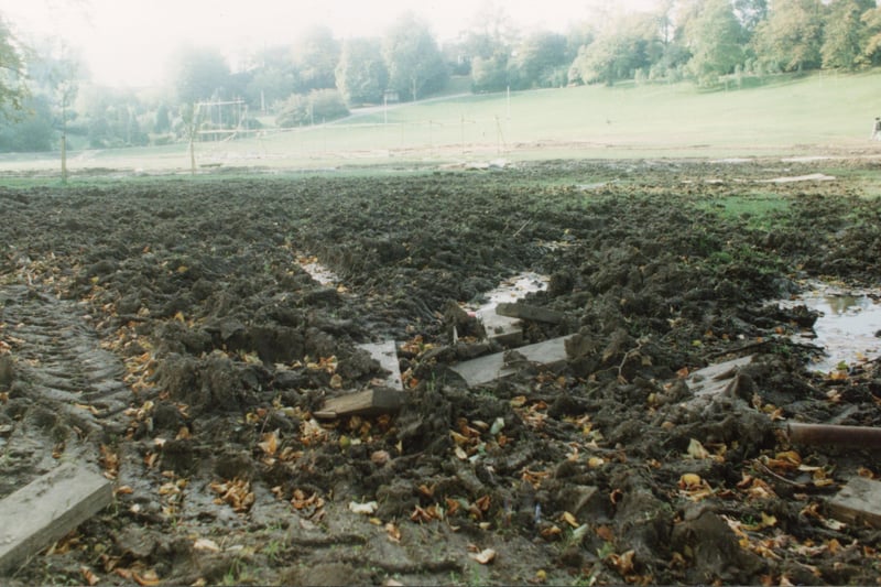 Grass land all churned up on Avenham Park in 1992