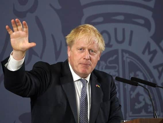 Boris Johnson during his speech at Blackpool and The Fylde College