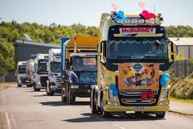 Second Paw Patrol convoy for Heysham explosion victim George Hinds - HGV's with Paw Patrol Flags and Toys Set off from Heysham and travelled to Happy Mount Park in Morcambe - 10.07.2022. Picture by Anthony Farran.