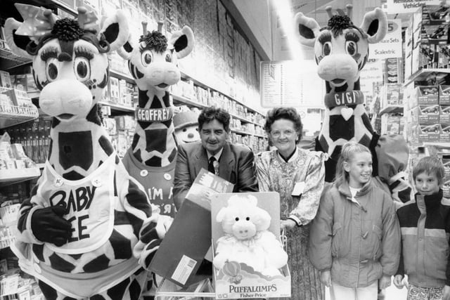 The Mayor of Preston, Coun Ron Ball, and the mayoress, Mrs Margaret Ball, performed the official opening ceremony at the new Toys R Us store on Blackpool Road with a little help from Geoffrey the giraffe and his leggy family back in 1989