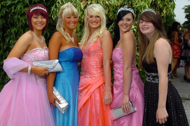 From left, Jess Nightingale, Sherene Francis, Shannon Farley, Stephanie Simpson, and Samantha Marshall, at the 2010 Ashton Community Science College prom at Bartle Hall