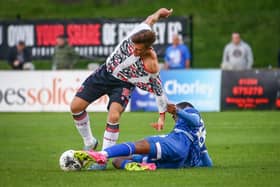 Getting shirty...action from Chorley's 1-1 draw with Carlisle  (photo: Stefan Willoughby)