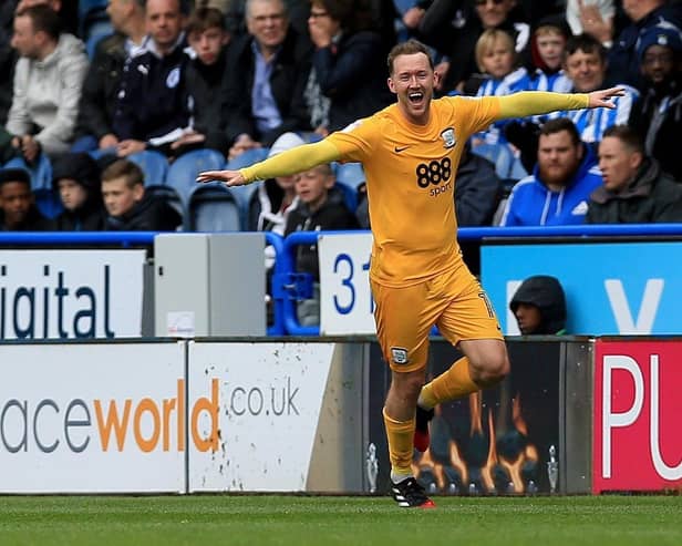 Aiden McGeady celebrates scoring against Huddersfield Town for PNE