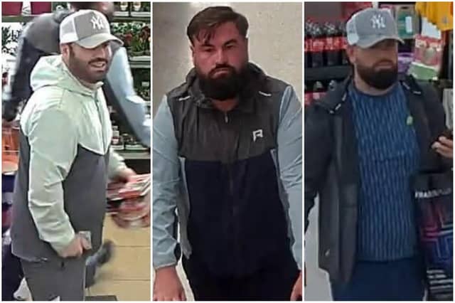 Police have released CCTV images of three men they want to speak to after a "high value theft" at a Morecambe supermarket.