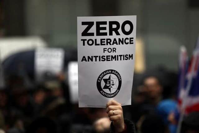 A demonstration outside Labour's headquarters in London back in April 2018 as an antisemitism row hit the party (image: Reuters/Simon Dawson)