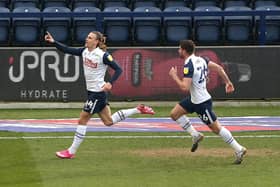 Preston North End's Brad Potts celebrates scoring his side's first goal of the game