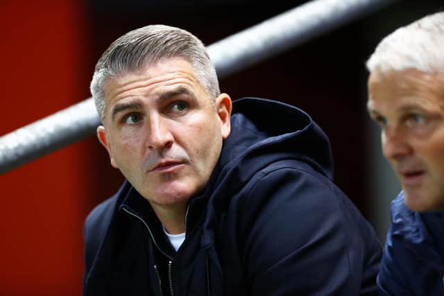 BRISTOL, ENGLAND - OCTOBER 12: Ryan Lowe, Manager of Preston North End looks on prior to the Sky Bet Championship between Bristol City and Preston North End at Ashton Gate on October 12, 2022 in Bristol, England. (Photo by Michael Steele/Getty Images)