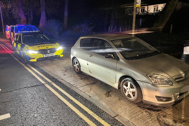 The driver of this Toyota Corolla drove past police in New Hall Lane, Preston, drinking from a can of beer.
He provided a roadside reading under the legal limit but failed a roadside drugs test for cannabis.