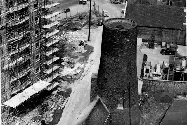 Moor Lane flats under construction back in 1962, with Craggs Row windmill prominent in the foreground