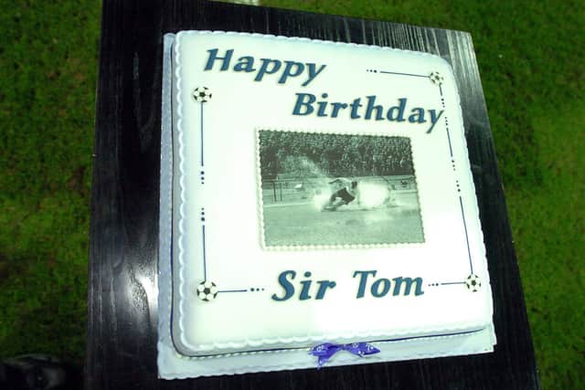 The birthday cake for Sir Tom Finney during the presentation at half-time during the Preston North End v Brighton & Hove Albion game