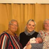 Five generations - from left Brenda Atherton (70), Alice Kelso (24), little Kyla-Rose Ashworth (three weeks), Louise Kelso (45) and Alice Rayton (89).