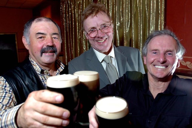 Cheers! Comhaltas Ceoltoiri Eireann Preston branch members, Steve Geraghty, chairman Peter Savage and vice chairman Norman Woodhead during St Patrick's Day celebrations at St Teresa's Parish Centre in Penwortham in 2005