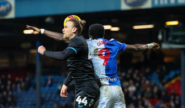 Brad Potts’ mouth connects with the elbow of Rovers’ Makhtar Gueye