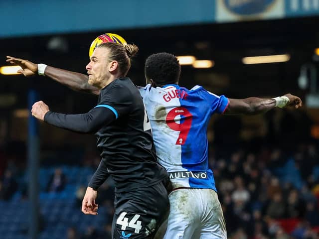 Brad Potts’ mouth connects with the elbow of Rovers’ Makhtar Gueye