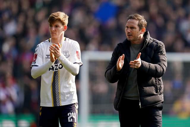Everton winger Anthony Gordon and manager Frank Lampard at full time of the Toffees' FA Cup defeat to Crystal Palace