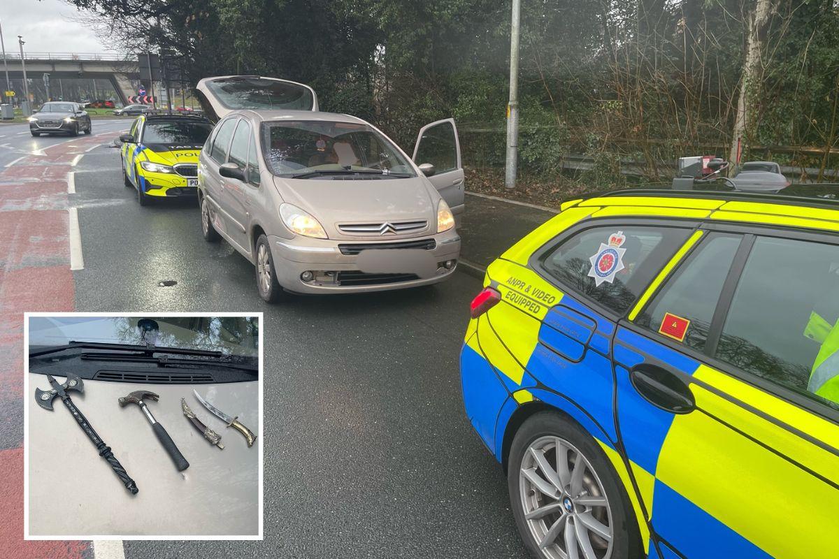 Axe, hammer and knife all discovered in car after police pull over driver