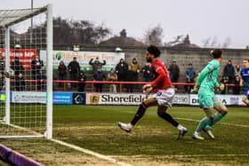 Lee Angol scored Morecambe's goal against Swindon Town. Picture: Morecambe FC
