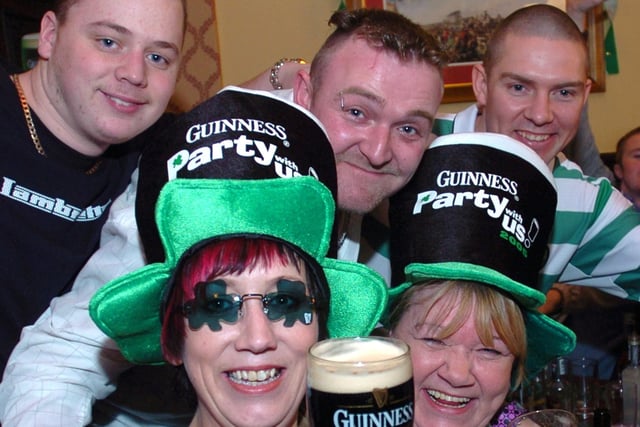 Lisa Fairclough, left, and June Ashcroft celebrate St Patrick's Day with friends in the Railway, Preston back in 2005