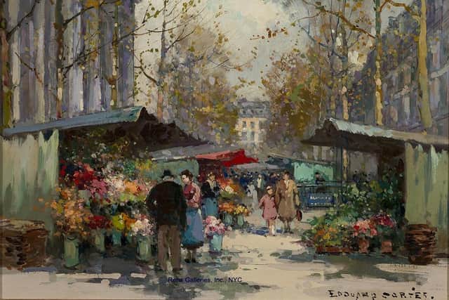The painting, titled Flower Market Madeleine, was one of 3,000 pieces stolen from the Arnot Gallery in New York City over a 12-year period in the 1950s and 1960s (Credit: Rehs Galleries)