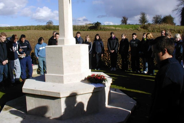 Archbishop Temple High School pupils at the war graves memorial to the Lancashire Fusiliers