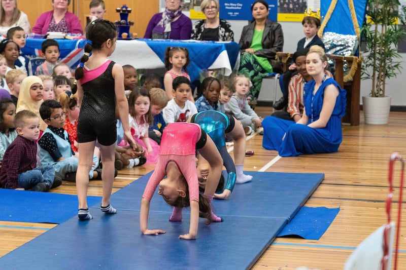 A gymnastics display by pupils.
