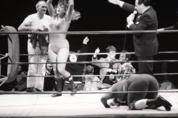 The first ladies' wrestling march to be staged in Preston - at the Guild Hall. The match was between Klondike Kate and Miss Mitzi Mueller. Eventual winner - Miss Mitzi Mueller