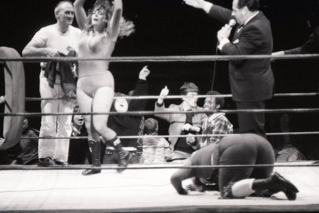 The first ladies' wrestling march to be staged in Preston - at the Guild Hall. The match was between Klondike Kate and Miss Mitzi Mueller. Eventual winner - Miss Mitzi Mueller