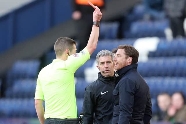 Bournemouth manager Scott Parker is shown the red card by referee Matt Donohue during his side's defeat to Preston North End