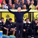 Norwich City manager Dean Smith on the touchline during the Sky Bet Championship match at Carrow Road.