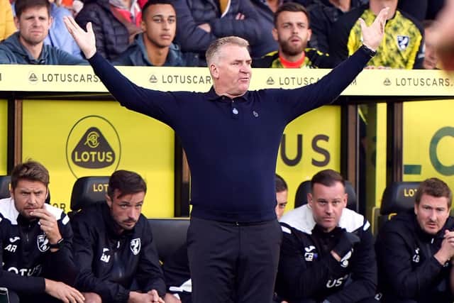 Norwich City manager Dean Smith on the touchline during the Sky Bet Championship match at Carrow Road.