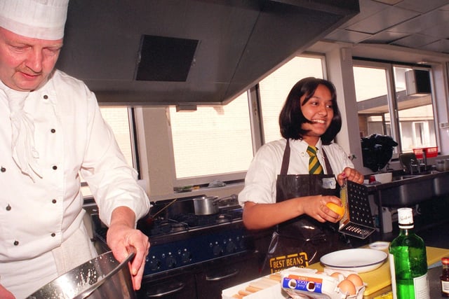 Fifteen-year-old Nasreen Hussain from Broughton High School, Preston, paired with Preston College chef Peter Stead in the Ready Steady Cook competition