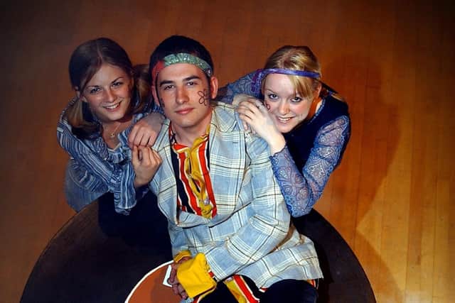Nicola Jaques, left, as part of the production of Top Rank Groovy at Cardinal Newman College in Preston as a 17-year-old