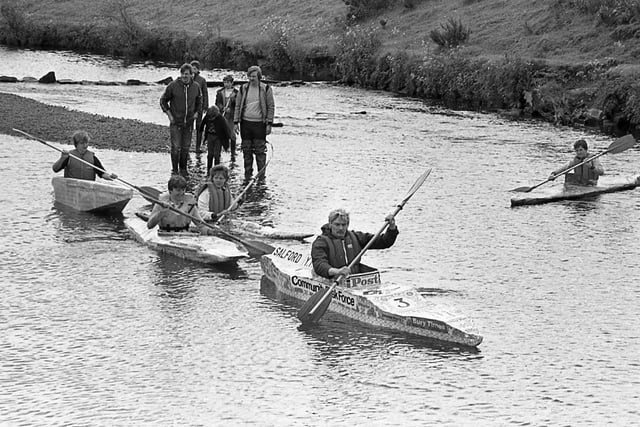 Competitors taking part in the Lancashire Evening Post paper canoe marathon at Garstang