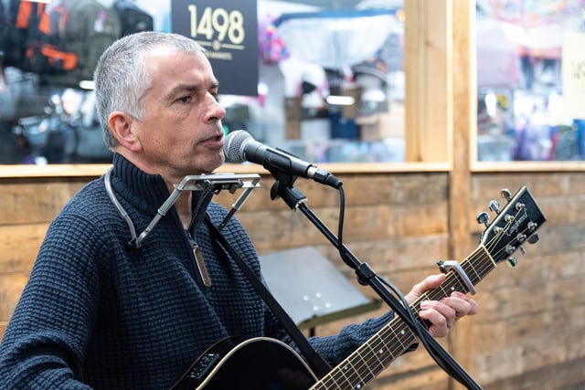 Steve Gilyead performs at Chorley indoor market