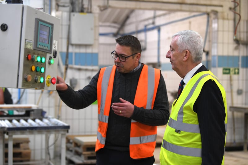 Sir Lindsay Hoyle, House of Commons speaker and Chorley LP, is given some key pointers during his façade manufacturer Shackerley's facility in Euxton