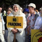 Dame Emma Thompson takes part in an anti-fracking walk and silent protest at the Cuadrilla site in Preston New Road, Lancashire