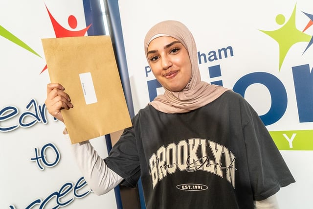 Head Girl Fatima Hussain says she is "so happy" with her results, which included an 8, and three 7s. She will go to Newman College and do a BTEC in Sport and a Biology A-Level as she wants to be a physiotherapist.