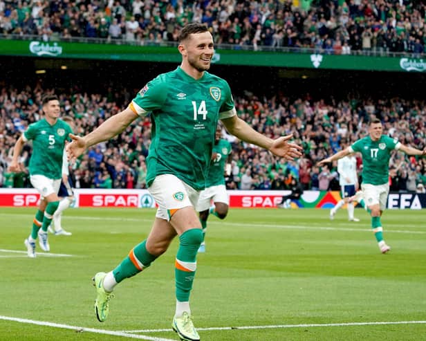 Republic of Ireland's Alan Browne celebrates scoring his side's first goal against Scotland in the UEFA Nations League match at the Aviva Stadium, Dublin