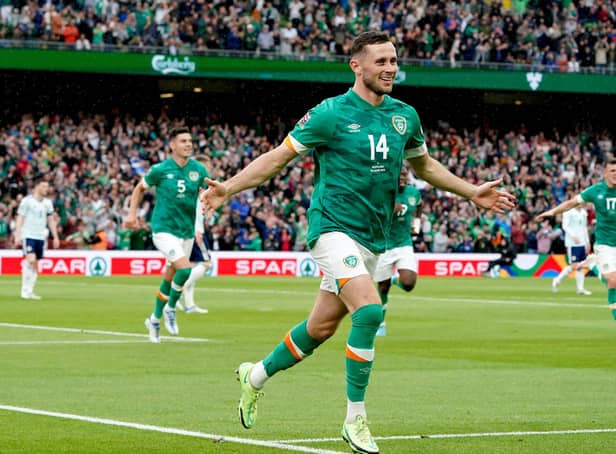 Republic of Ireland's Alan Browne celebrates scoring his side's first goal against Scotland in the UEFA Nations League match at the Aviva Stadium, Dublin