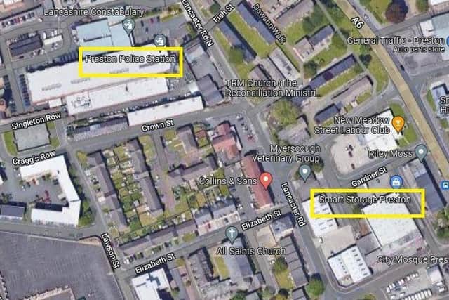 A Google Maps image showing how close Smart Storage is to the police station